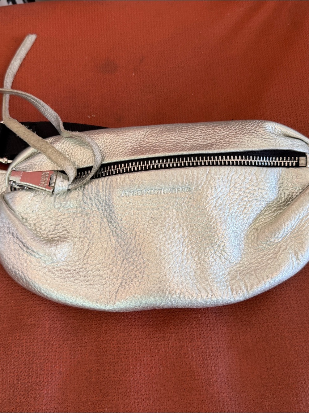 Aimee Kestenberg Metallic Silver Leather Crossbody Bag Fanny Pack Bumbag